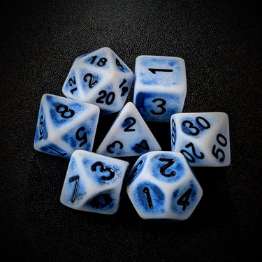 Washed Blue on White Acrylic - 7pcs RPG Full Dice Set Top